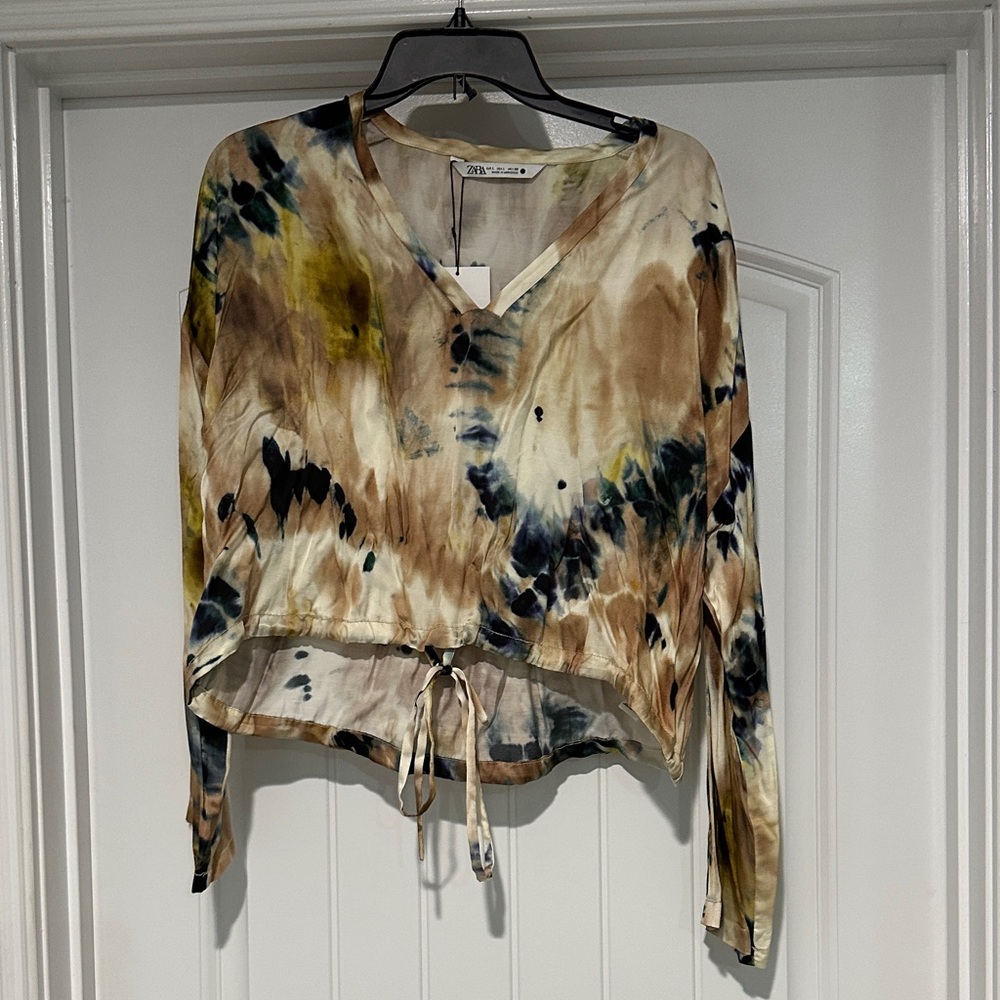 Zara Multicolor Tie-Dye V-Neck Blouse